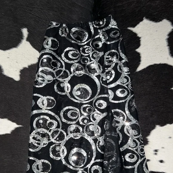 Vintage Y2K Tony Bowls Evening Wear Sheer Black Silver Sequin Skirt High Slit - Picture 11 of 11
